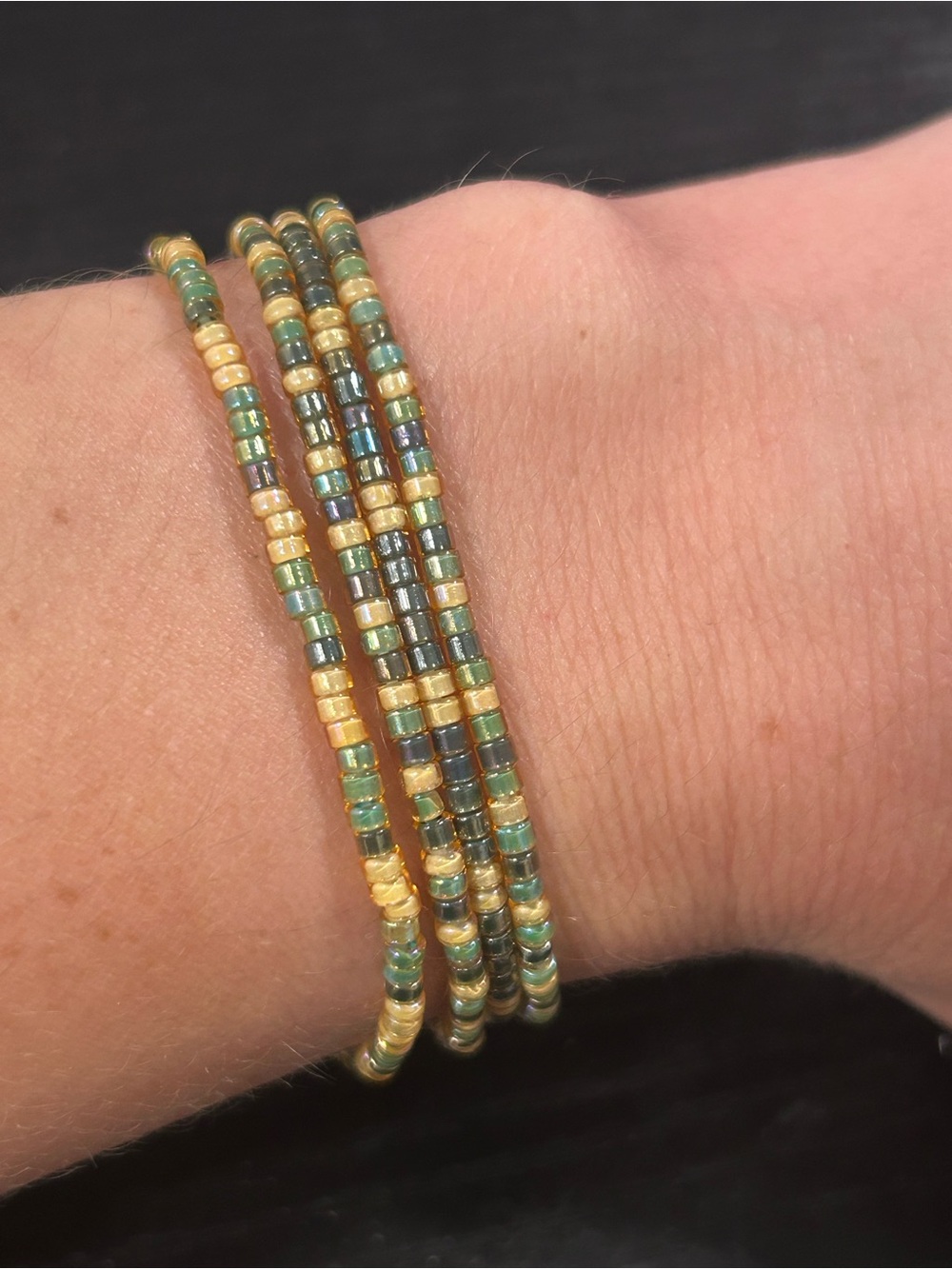 Handmade Green and Gold Beaded Bracelet 4 Pack